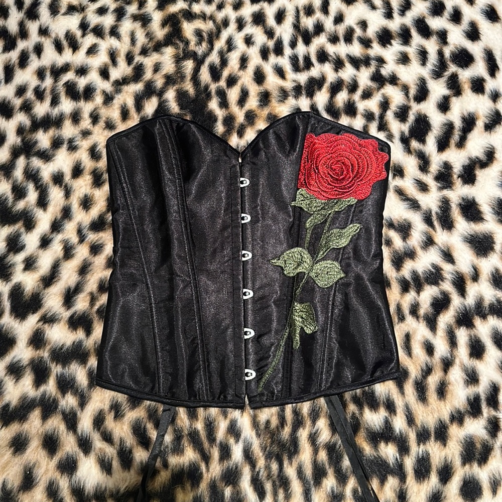Flower black corset. Lace up.